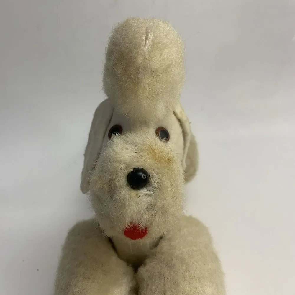 Vintage White Jointed Poodle Dog Plush Red Collar Animal Made in Japan 1966